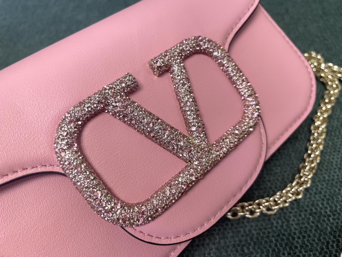 Valentino Garavani Loco Small Shoulder Bag in calfskin with VLogo with Crystals Pink