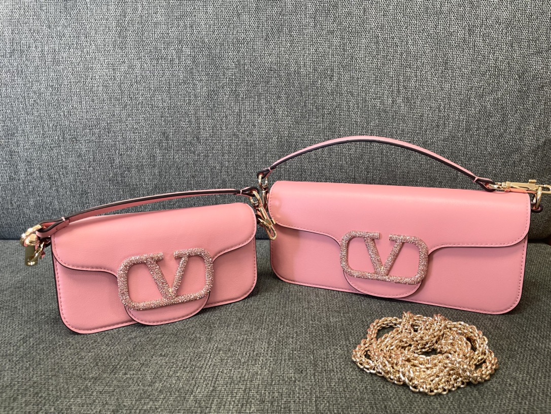 Valentino Garavani Loco Small Shoulder Bag in calfskin with VLogo with Crystals Pink