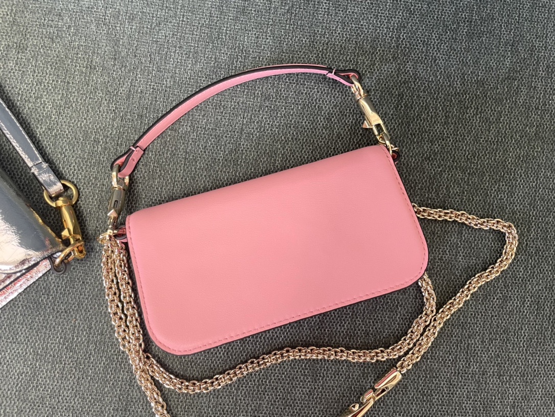 Valentino Garavani Loco Small Shoulder Bag in calfskin with VLogo with Crystals Pink