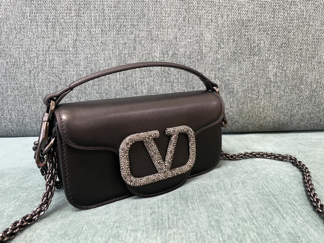 Valentino Garavani Loco Small Shoulder Bag in calfskin with VLogo with crystals Black