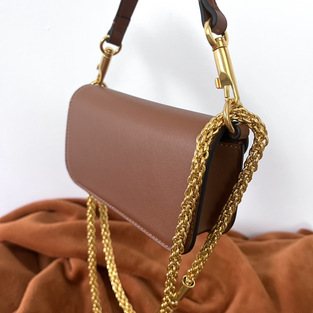 Valentino LOCO Small Shoulder Bag In Calfskin Brown