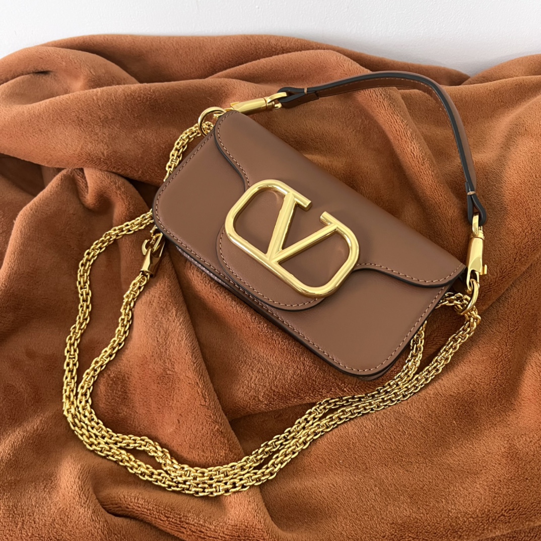 Valentino LOCO Small Shoulder Bag In Calfskin Brown