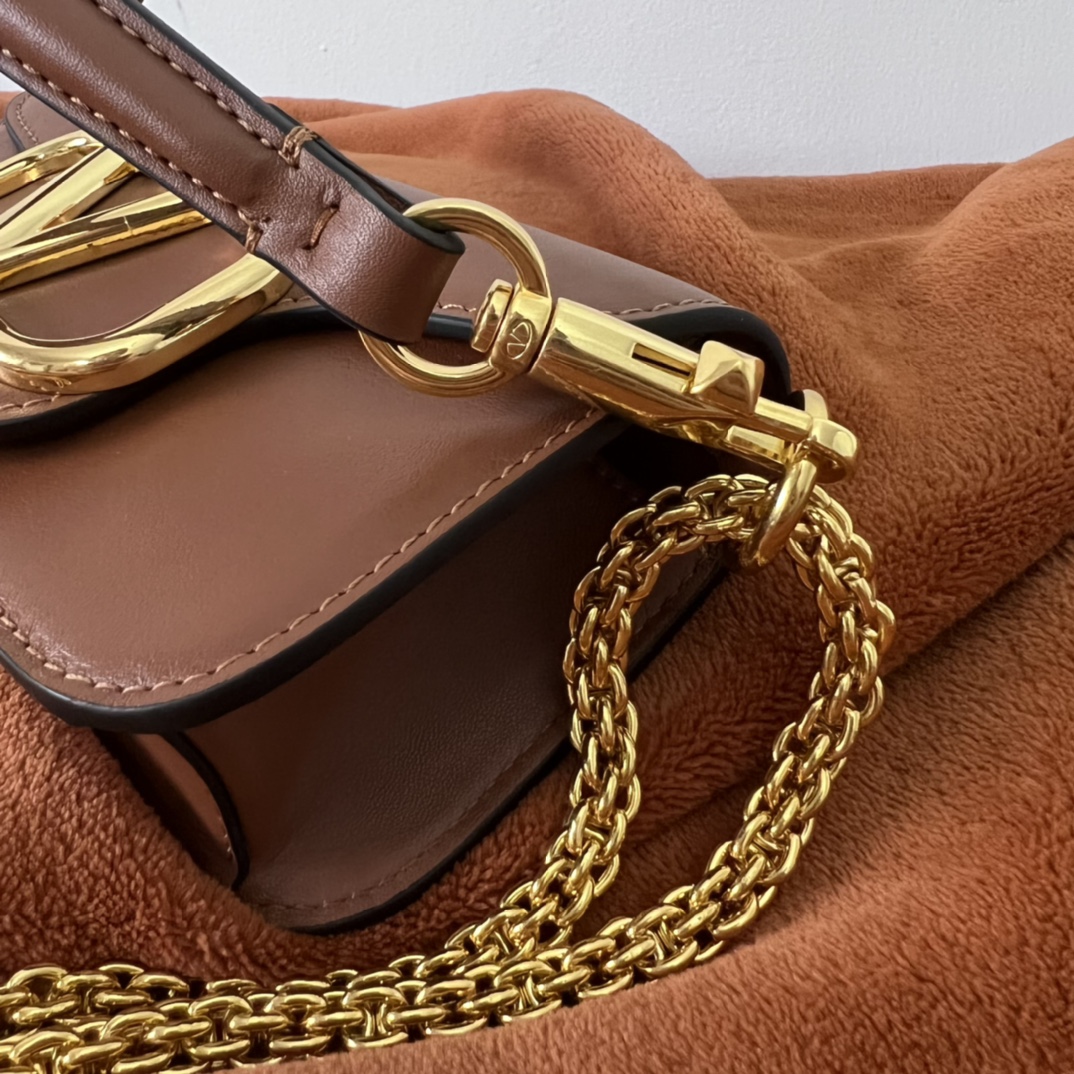 Valentino LOCO Small Shoulder Bag In Calfskin Brown