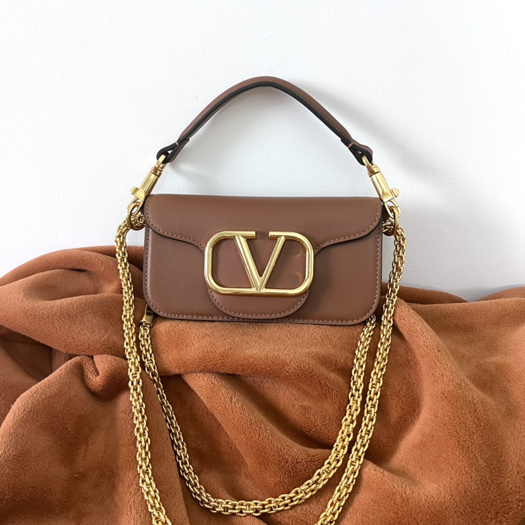 Valentino LOCO Small Shoulder Bag In Calfskin Brown