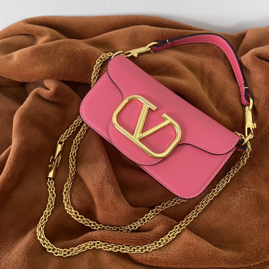Valentino LOCO Small Shoulder Bag In Calfskin Peach