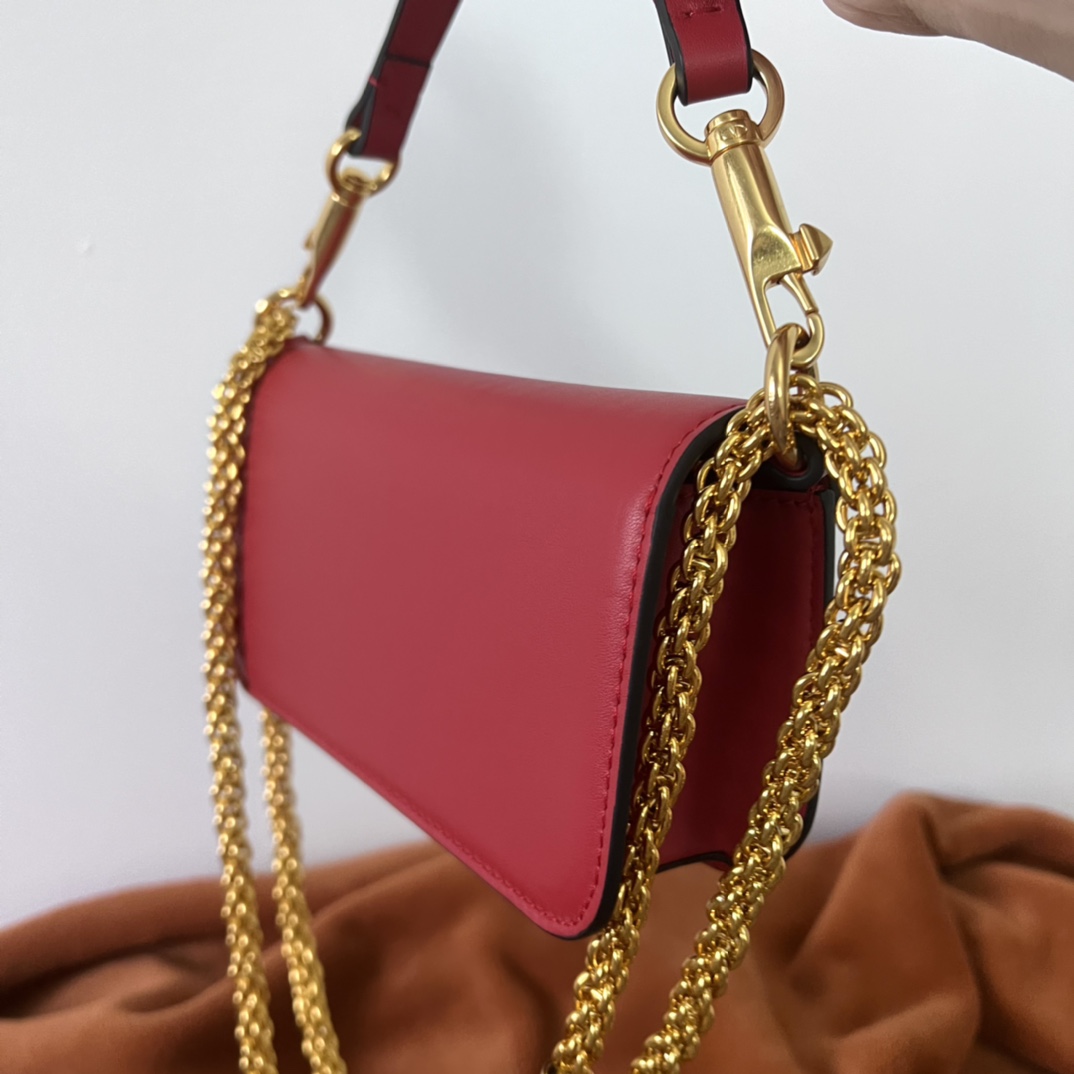 Valentino LOCO Small Shoulder Bag In Calfskin Red