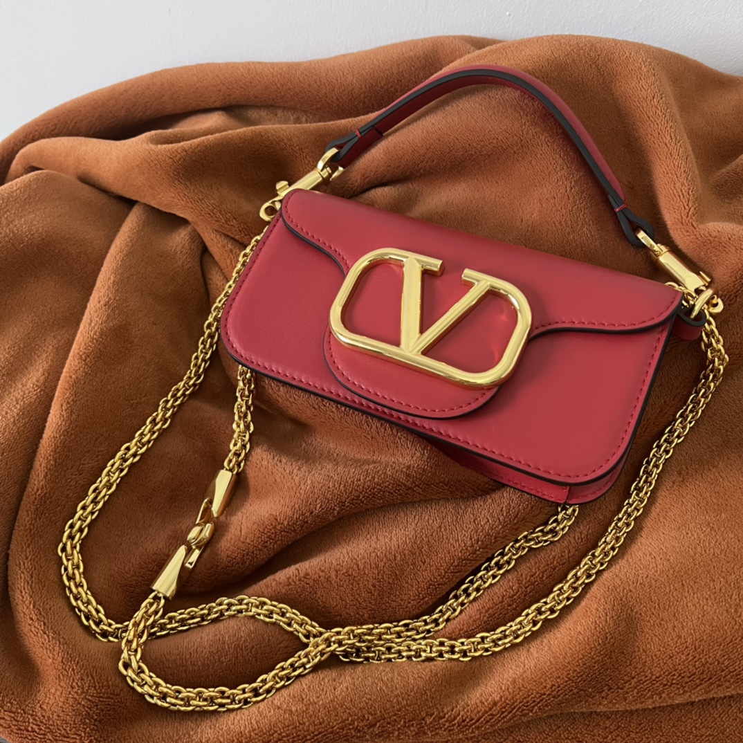 Valentino LOCO Small Shoulder Bag In Calfskin Red