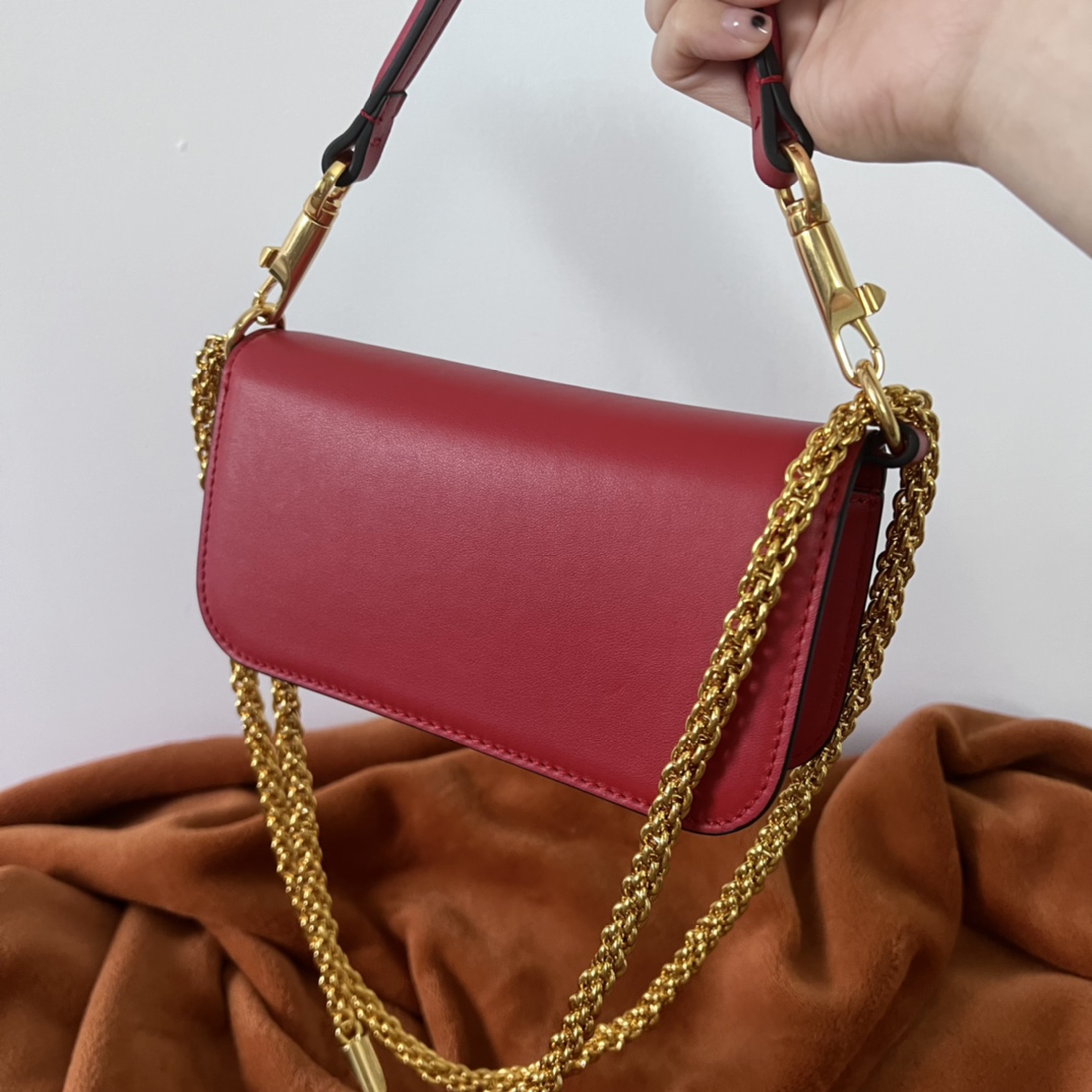 Valentino LOCO Small Shoulder Bag In Calfskin Red