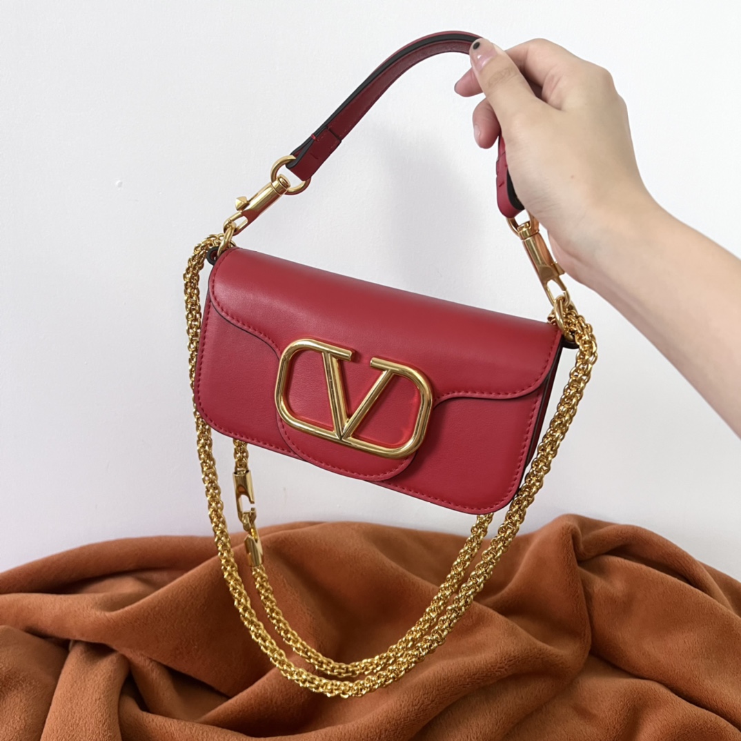 Valentino LOCO Small Shoulder Bag In Calfskin Red