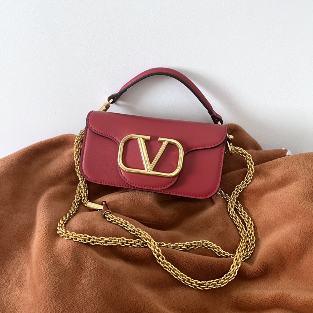 Valentino LOCO Small Shoulder Bag In Calfskin Red