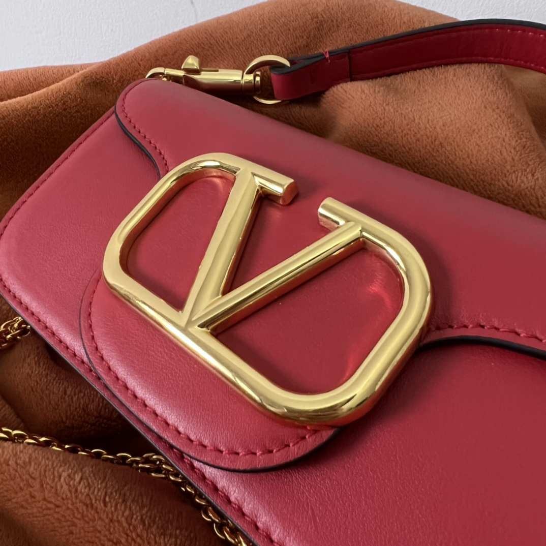 Valentino LOCO Small Shoulder Bag In Calfskin Red