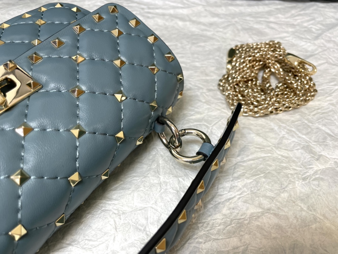 Valentino Rockstud Spike Calfskin Shoulder Bag Light Blue