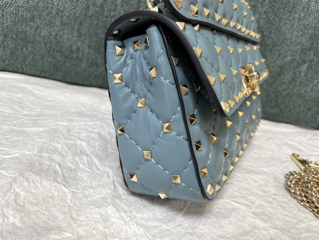 Valentino Rockstud Spike Calfskin Shoulder Bag Light Blue