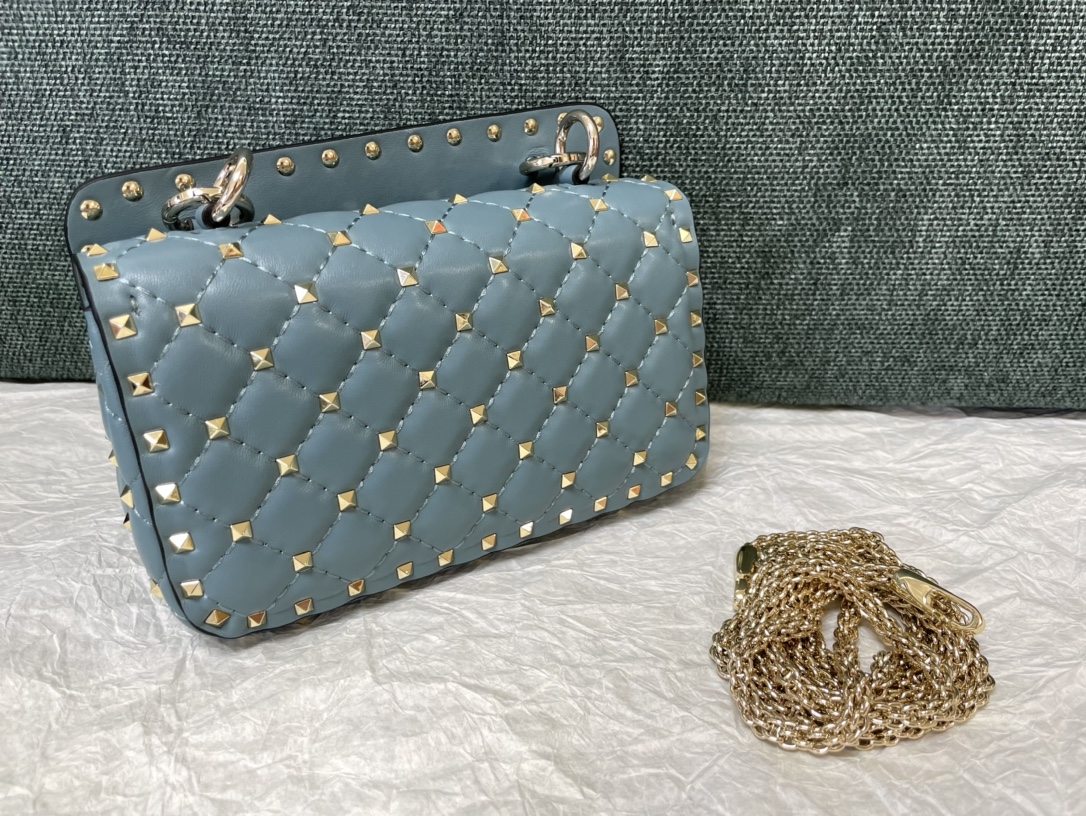 Valentino Rockstud Spike Calfskin Shoulder Bag Light Blue