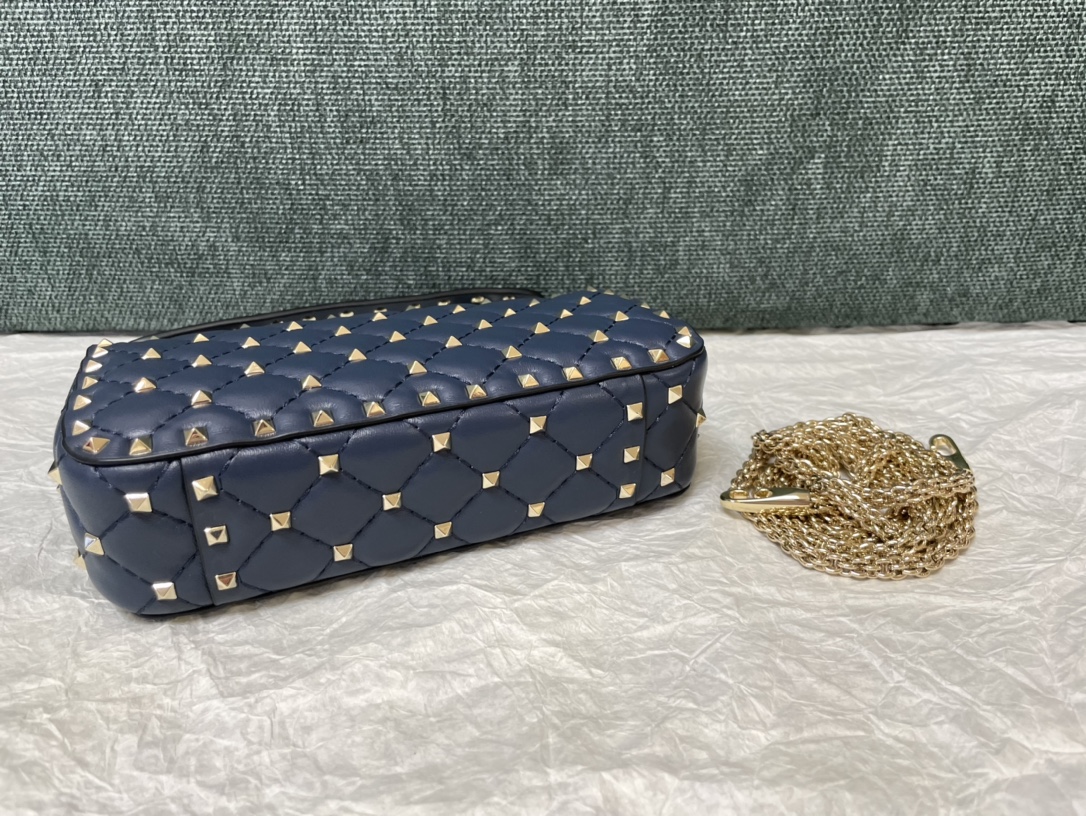 Valentino Rockstud Spike Calfskin Shoulder Bag Navy Blue