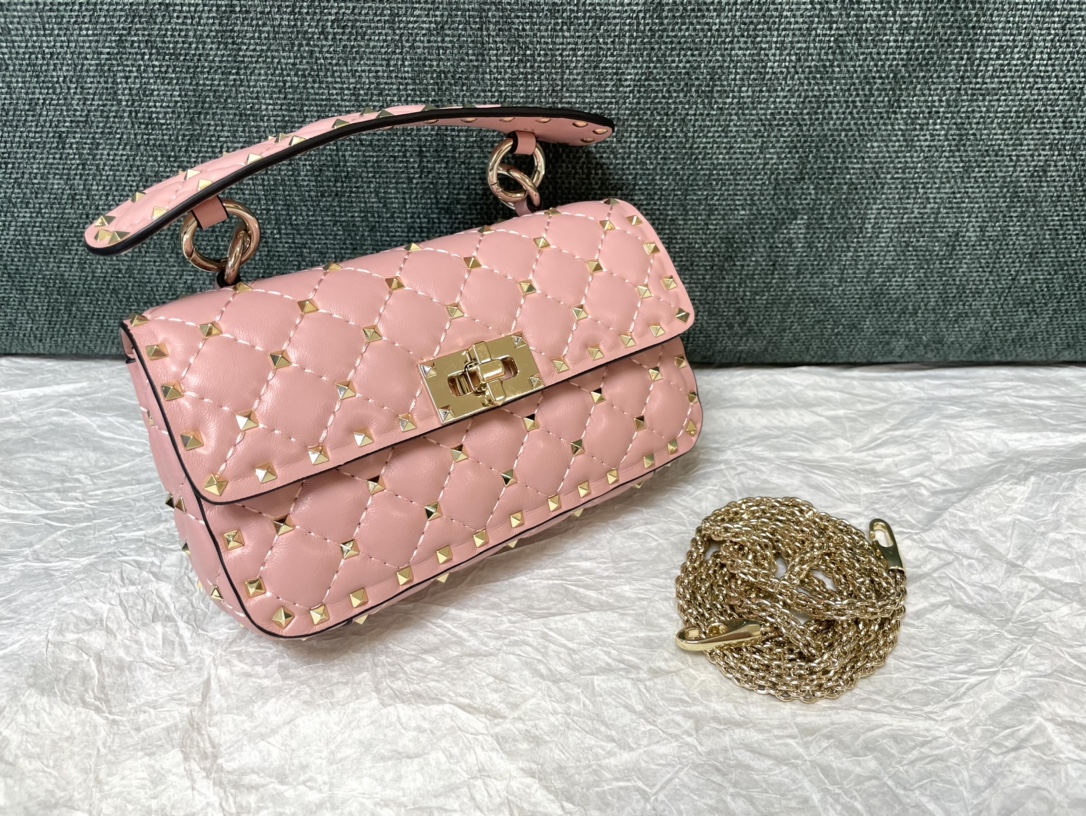 Valentino Rockstud Spike Calfskin Shoulder Bag Pink