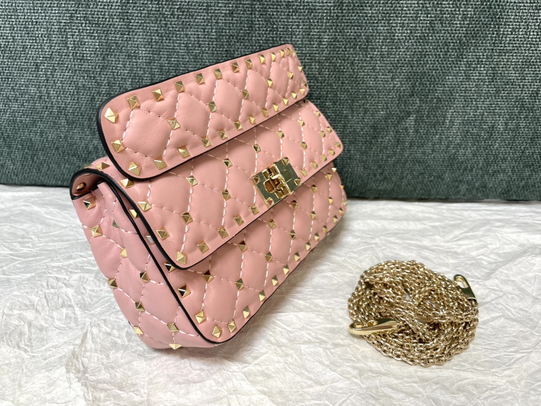 Valentino Rockstud Spike Calfskin Shoulder Bag Pink