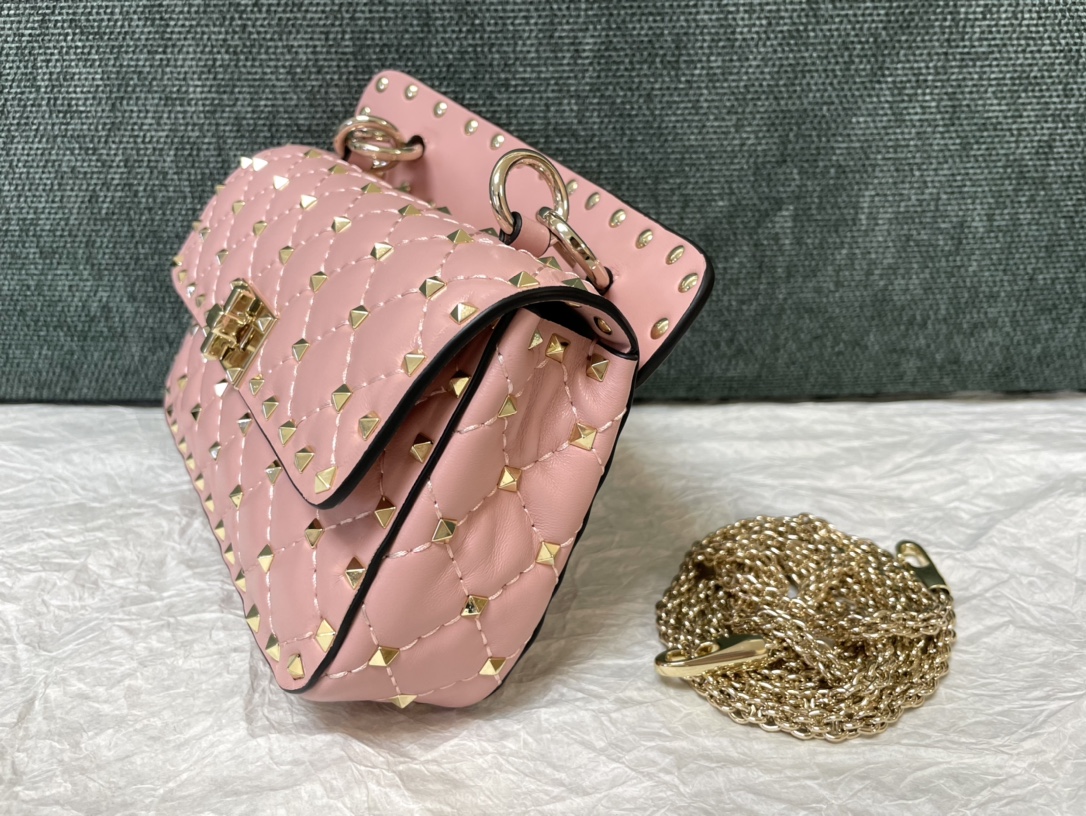 Valentino Rockstud Spike Calfskin Shoulder Bag Pink