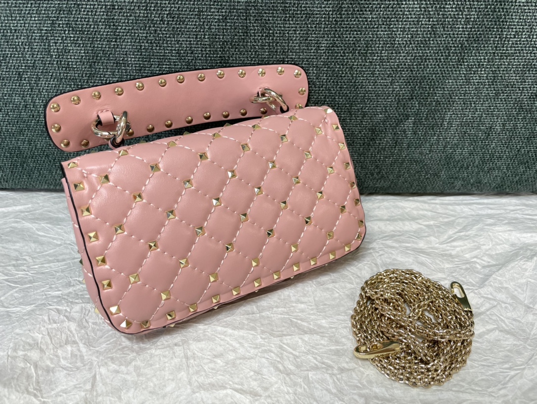 Valentino Rockstud Spike Calfskin Shoulder Bag Pink