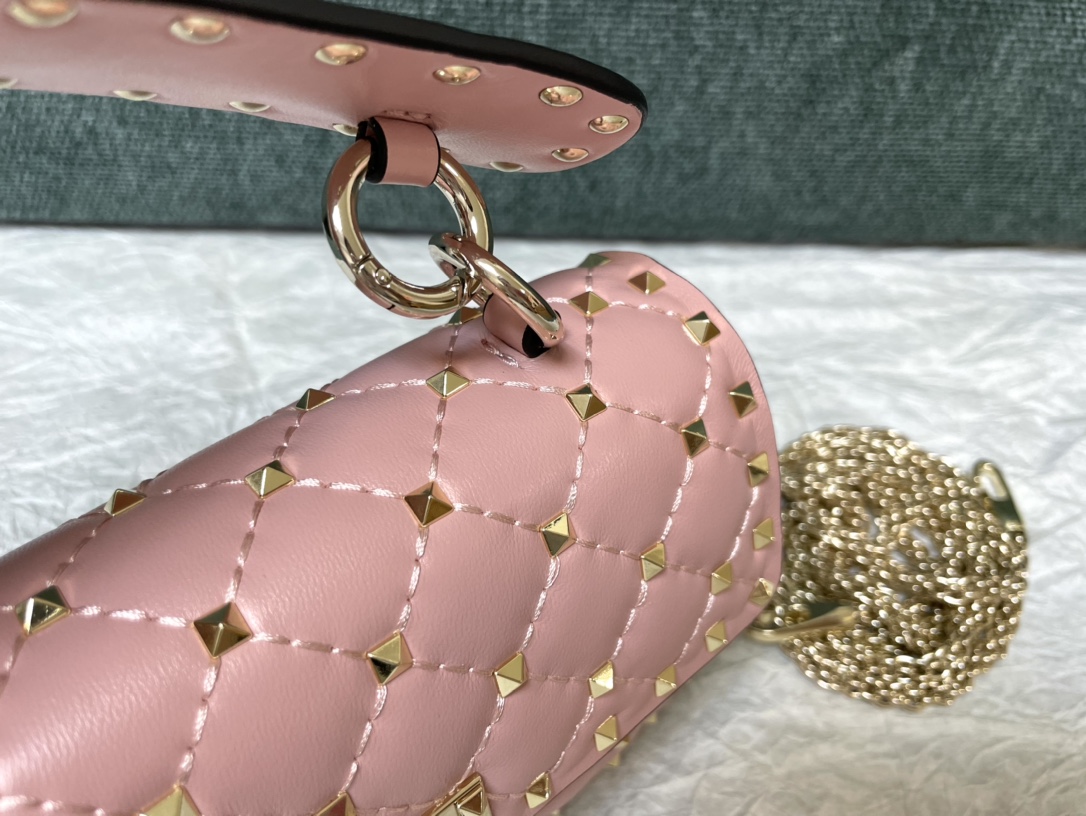 Valentino Rockstud Spike Calfskin Shoulder Bag Pink