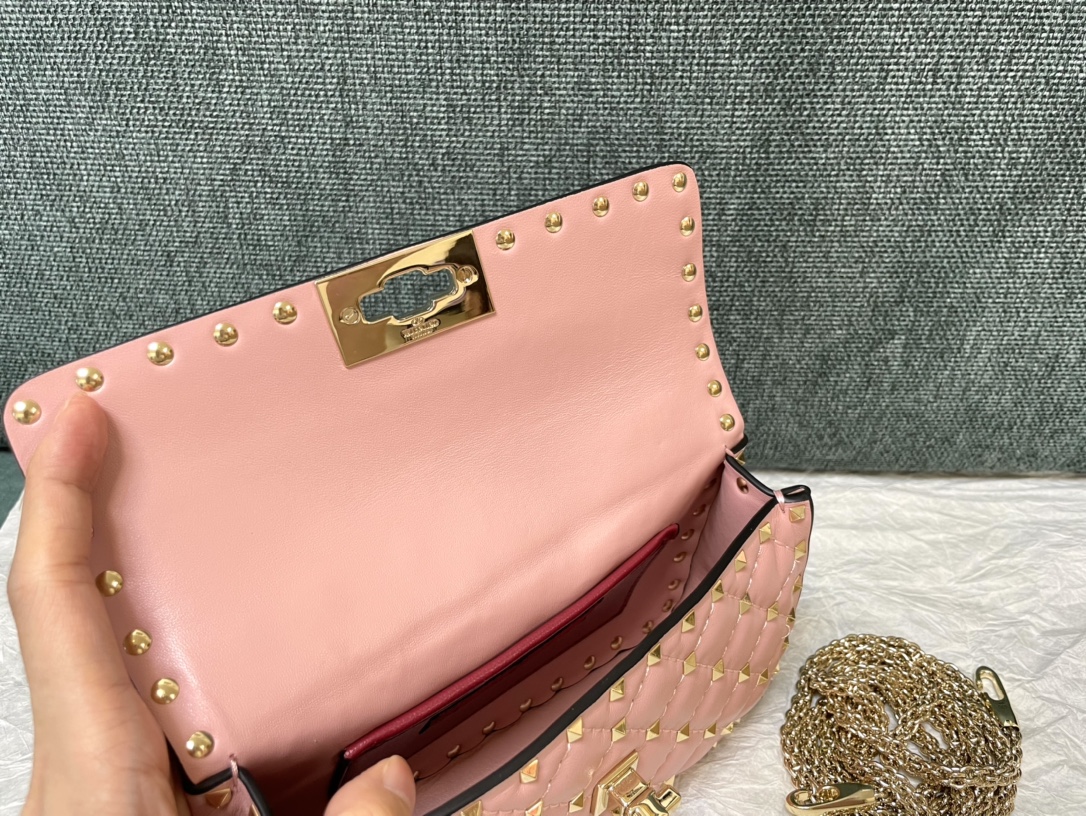 Valentino Rockstud Spike Calfskin Shoulder Bag Pink