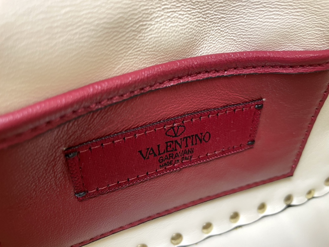 Valentino Rockstud Spike Calfskin Shoulder Bag White