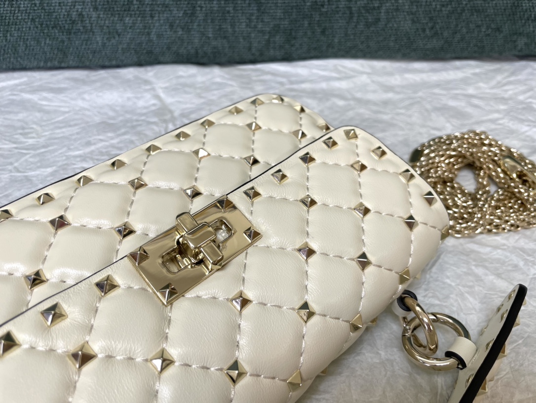 Valentino Rockstud Spike Calfskin Shoulder Bag White