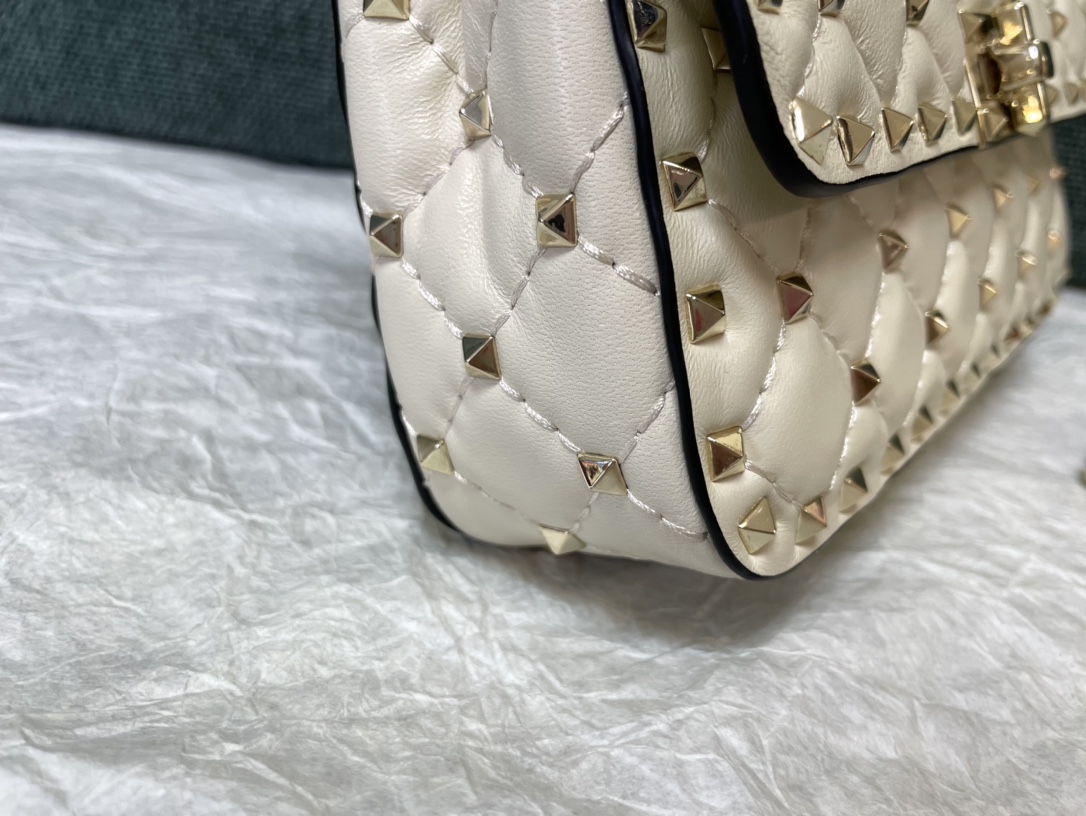 Valentino Rockstud Spike Calfskin Shoulder Bag White