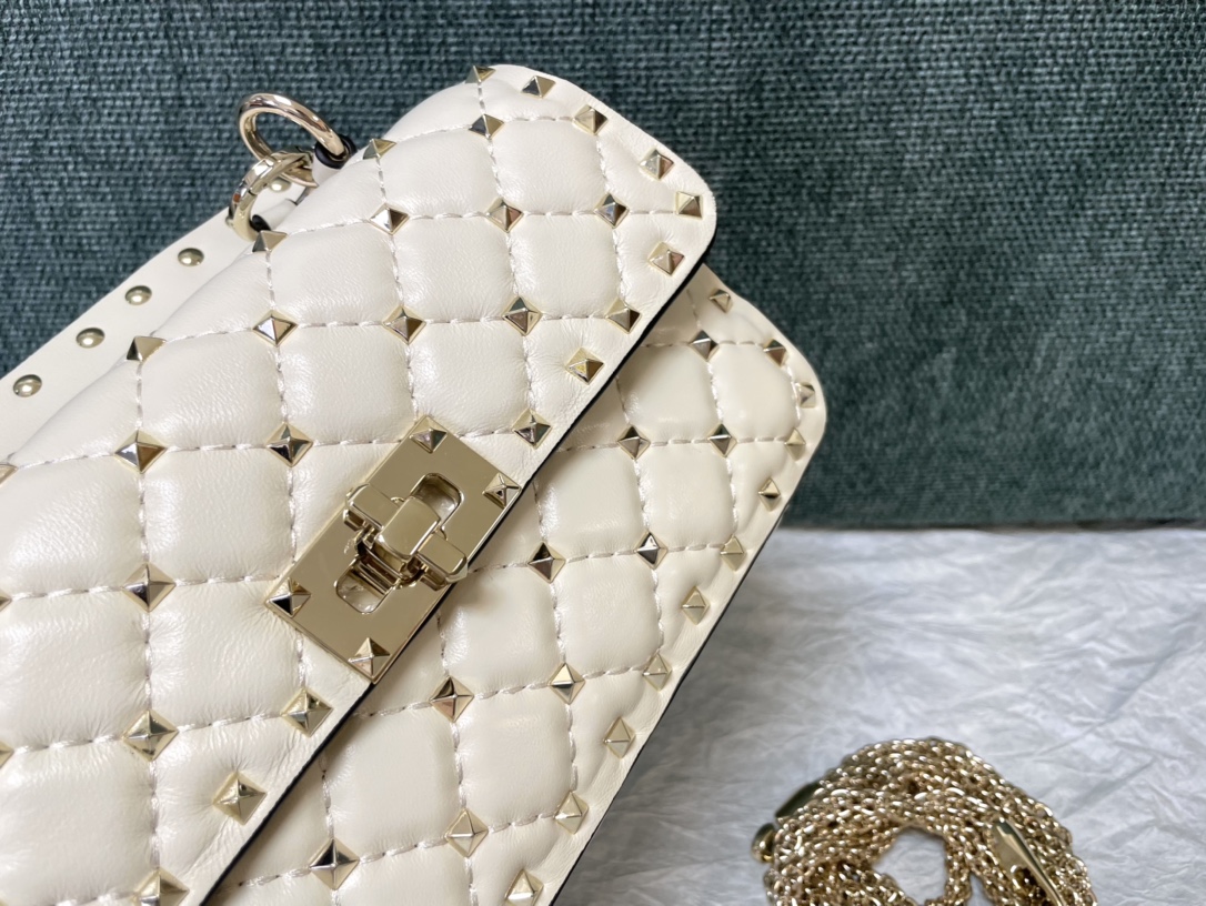 Valentino Rockstud Spike Calfskin Shoulder Bag White