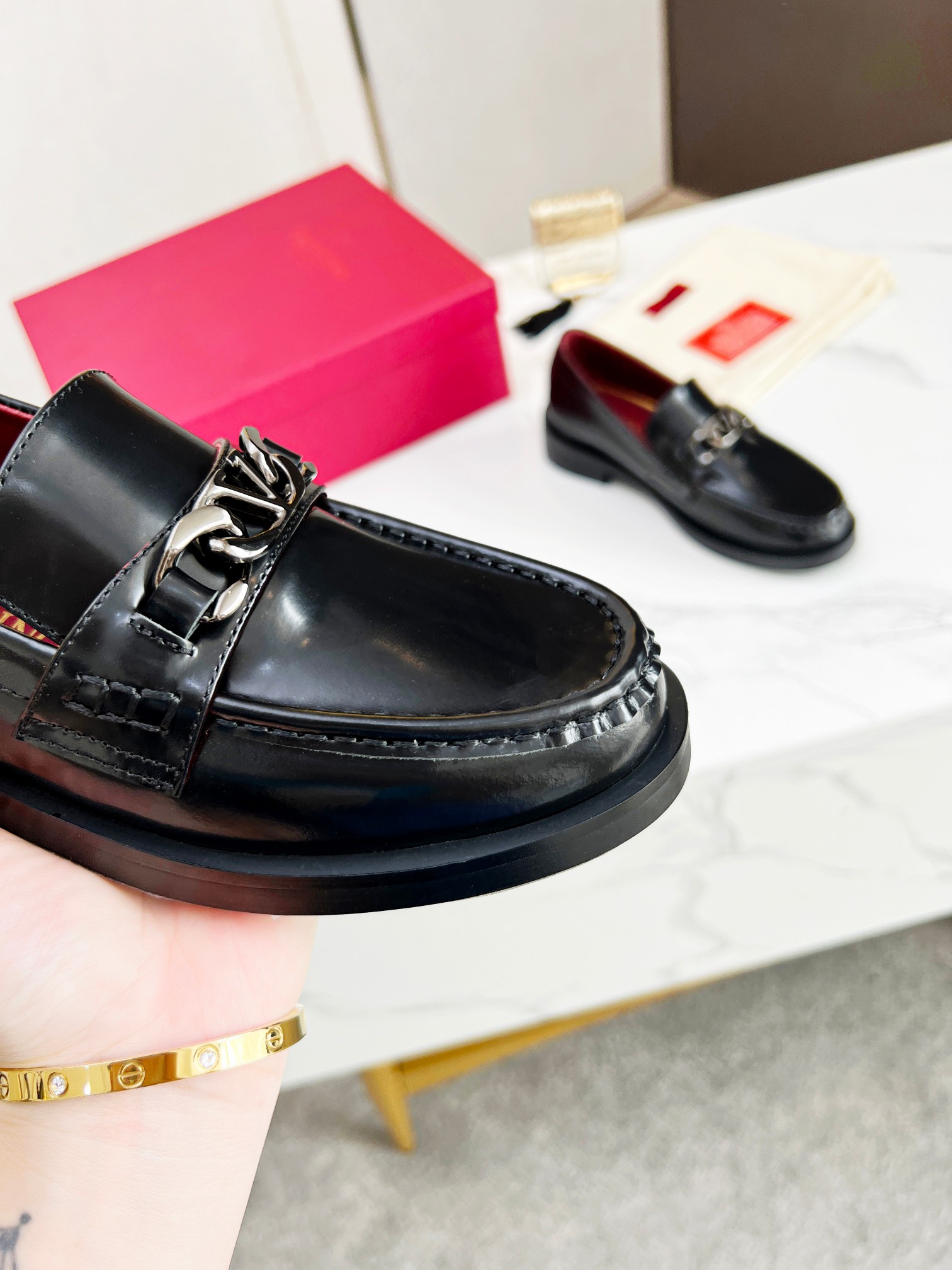 Valentino Vlogo Chain Calfskin Loafer-0004