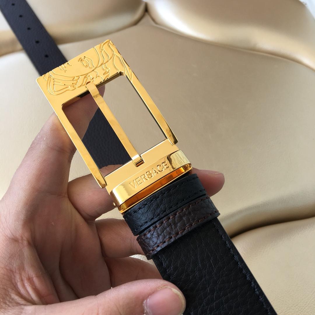 Versace Men Leather Belt With Gold Buckle 011