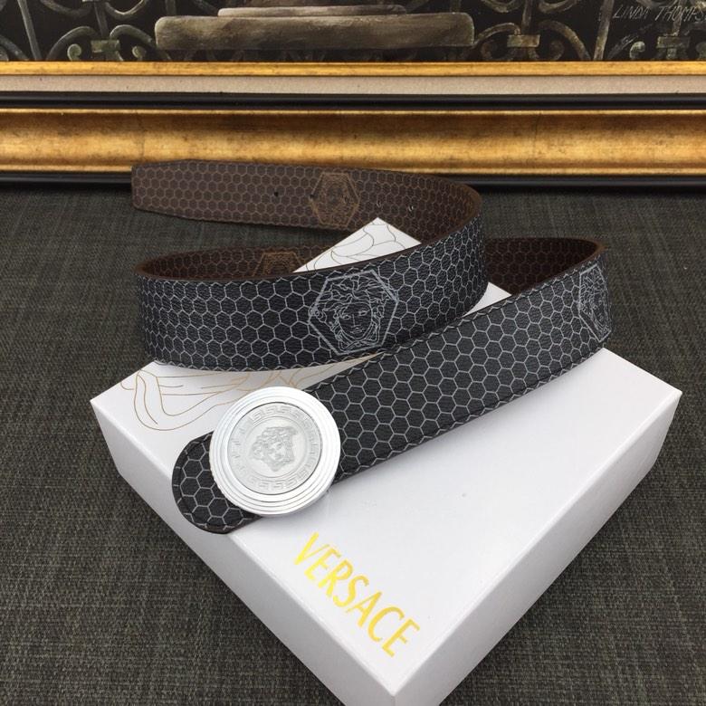 Versace Men Reversible Leather Belt With Gold Buckle 013