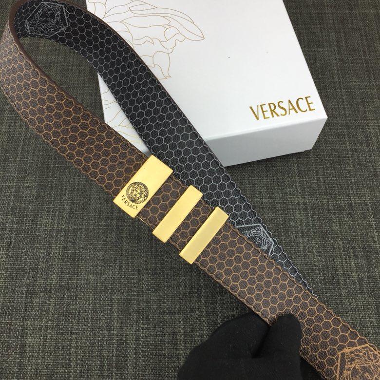 Versace Men Reversible Leather Belt With Gold Buckle 014