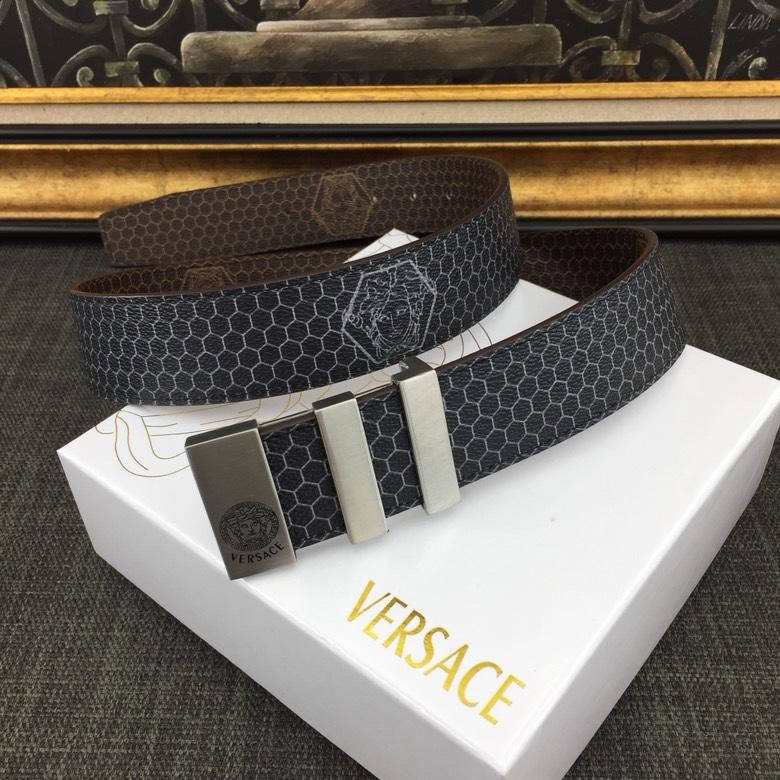 Versace Men Reversible Leather Belt With Gold Buckle 014