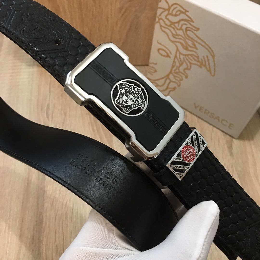 Versace Men Reversible Leather Belt With Silver Buckle 012