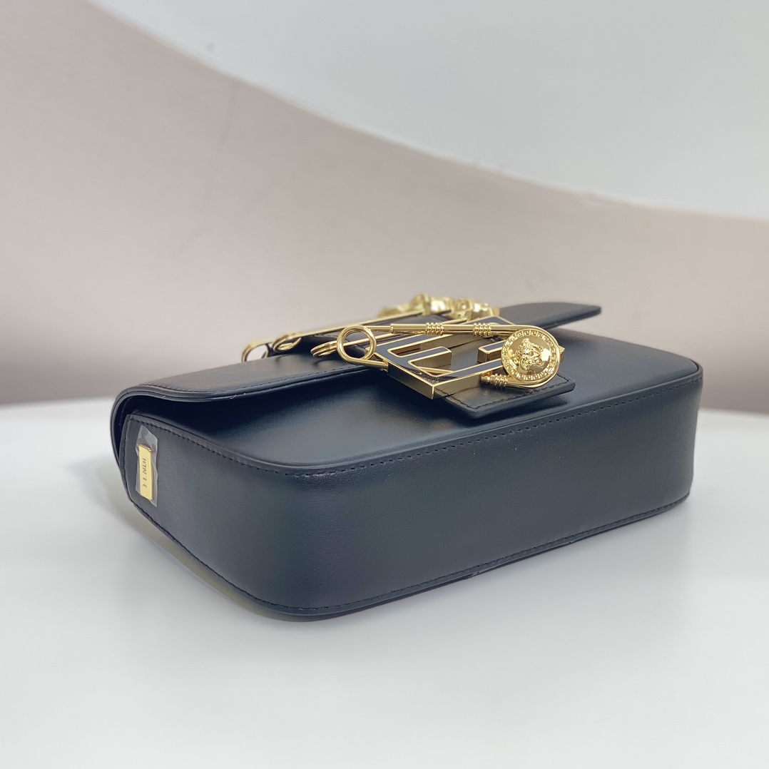 Versace by Fendi Brooch Mini Baguette Fendace Black Leather Bag