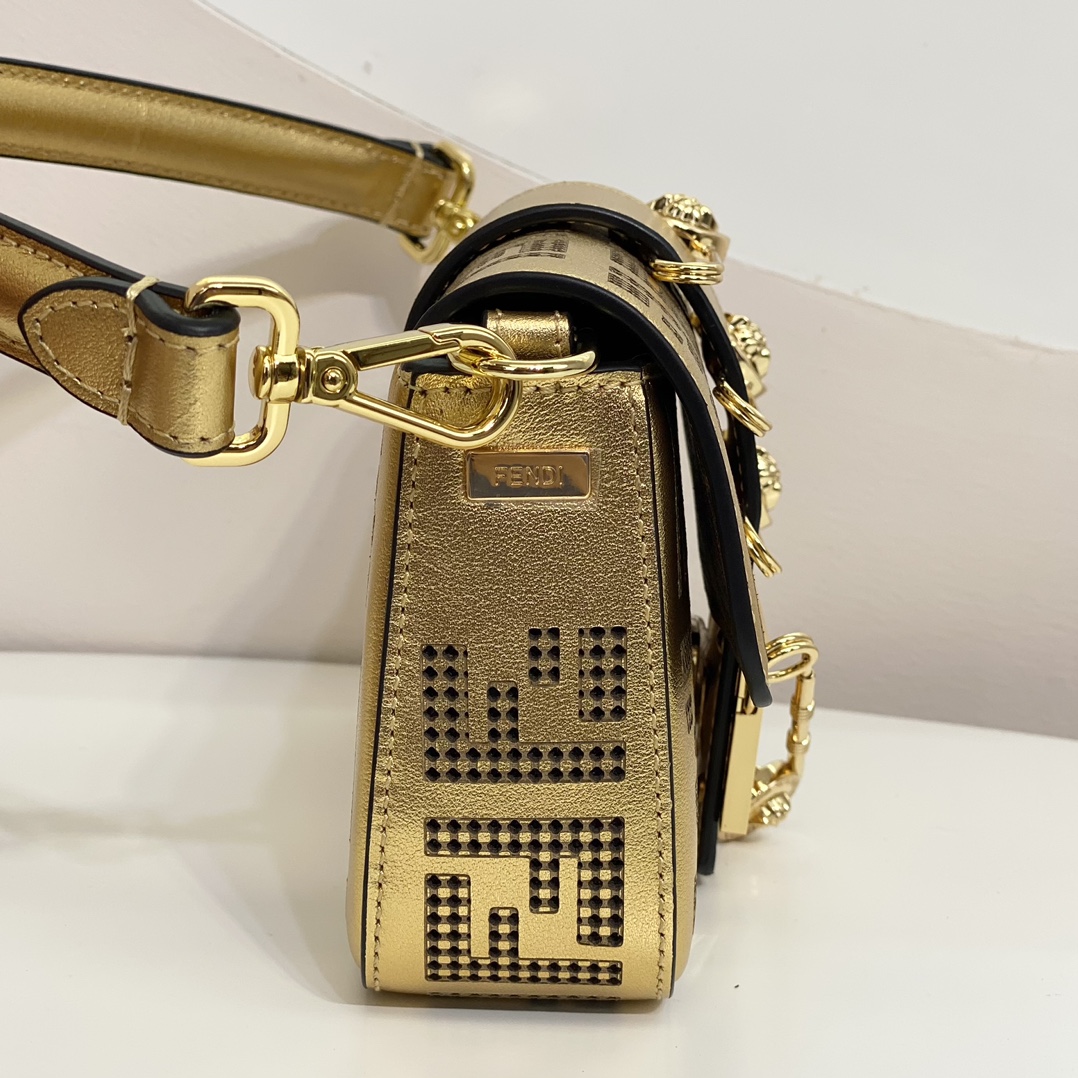 Versace by Fendi Brooch Mini Baguette Fendace Gold Leather Bag