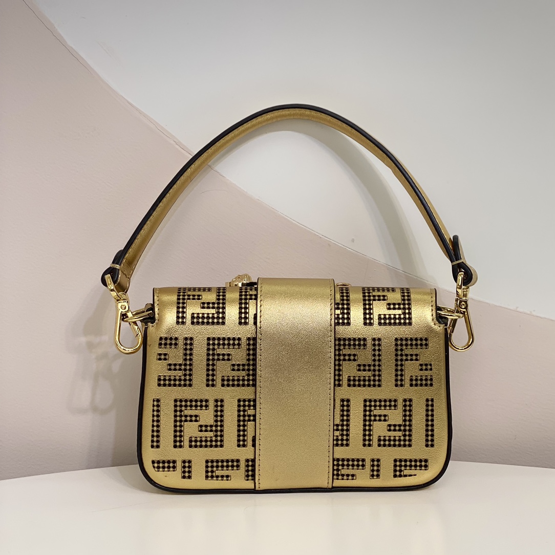 Versace by Fendi Brooch Mini Baguette Fendace Gold Leather Bag