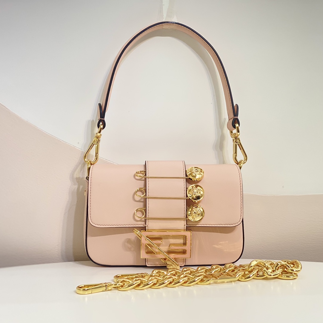 Versace by Fendi Brooch Mini Baguette Fendace Pink Leather Bag