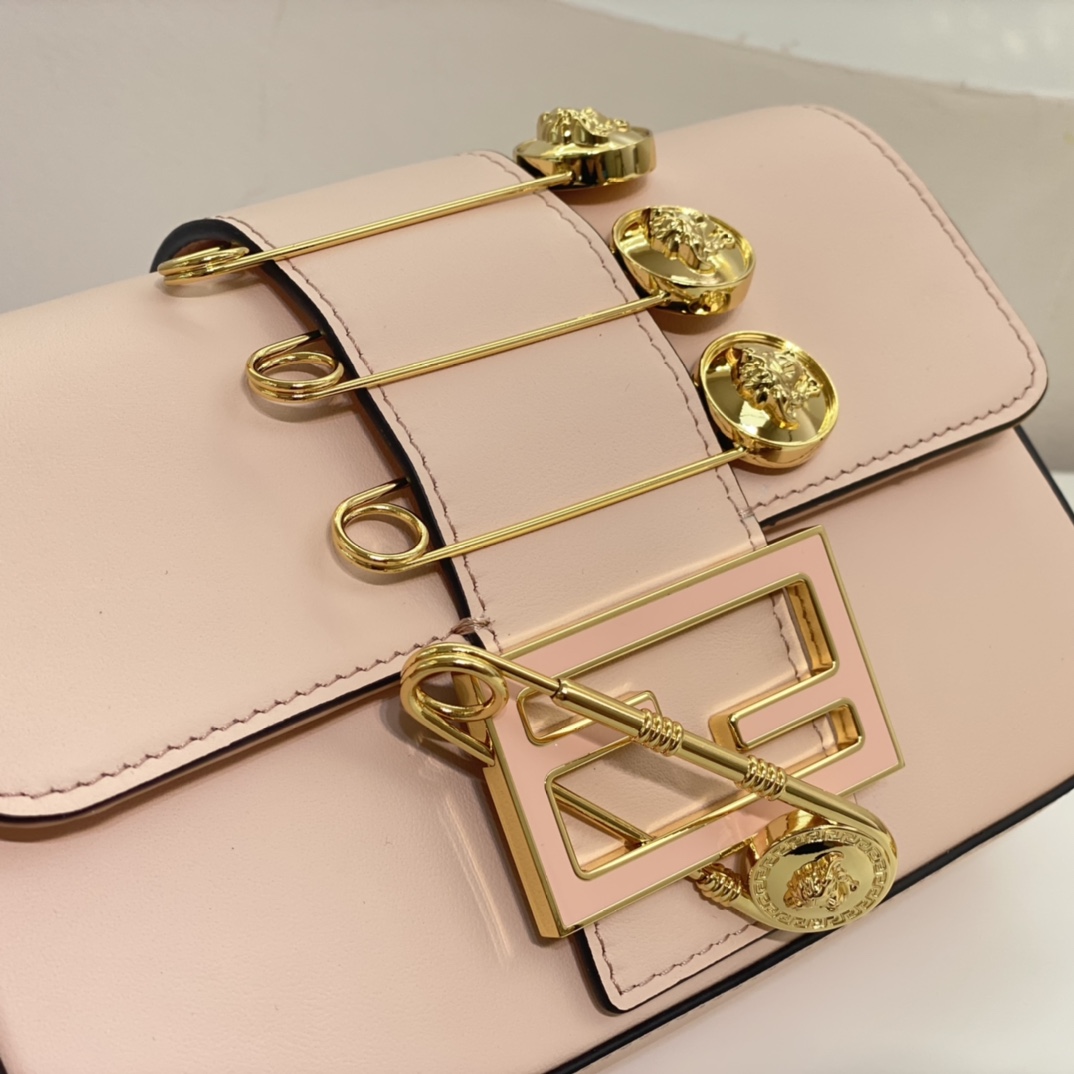 Versace by Fendi Brooch Mini Baguette Fendace Pink Leather Bag