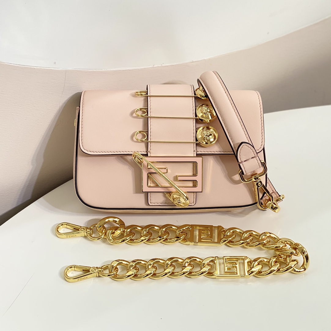 Versace by Fendi Brooch Mini Baguette Fendace Pink Leather Bag