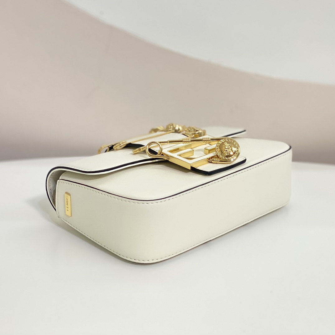 Versace by Fendi Brooch Mini Baguette Fendace White Leather Bag