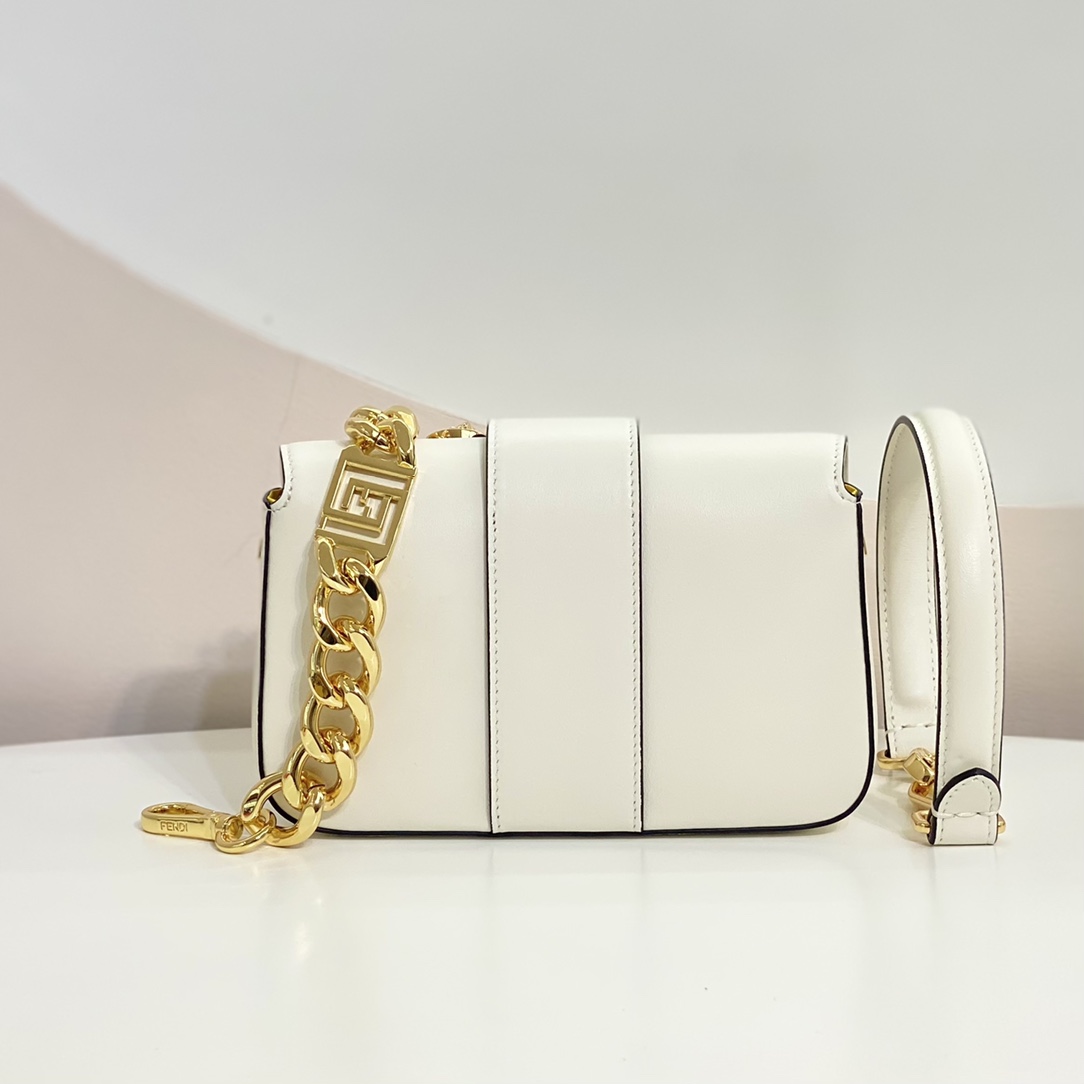 Versace by Fendi Brooch Mini Baguette Fendace White Leather Bag