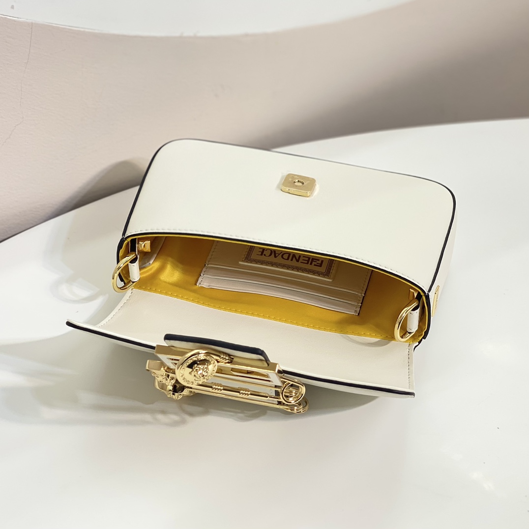 Versace by Fendi Brooch Mini Baguette Fendace White Leather Bag