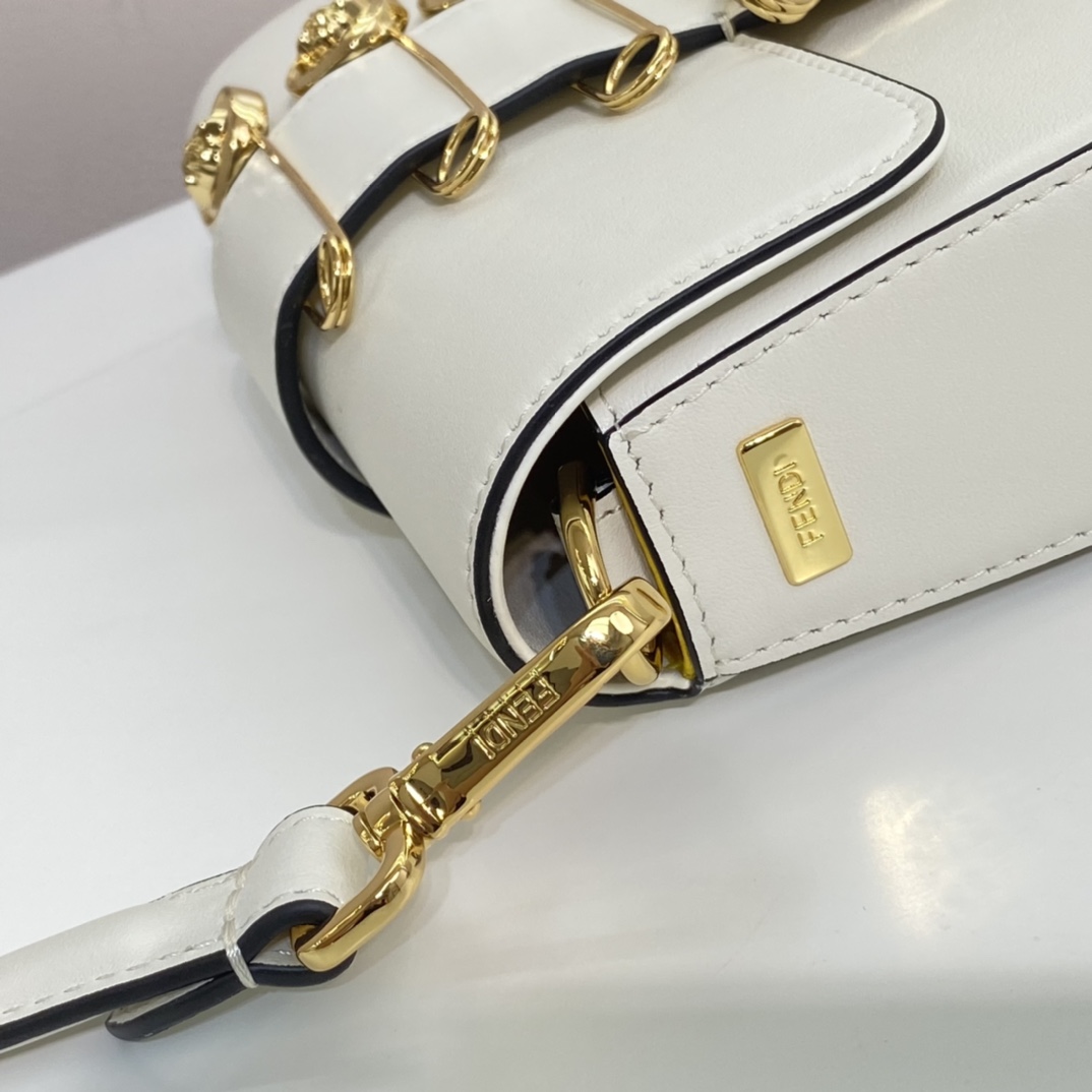 Versace by Fendi Brooch Mini Baguette Fendace White Leather Bag