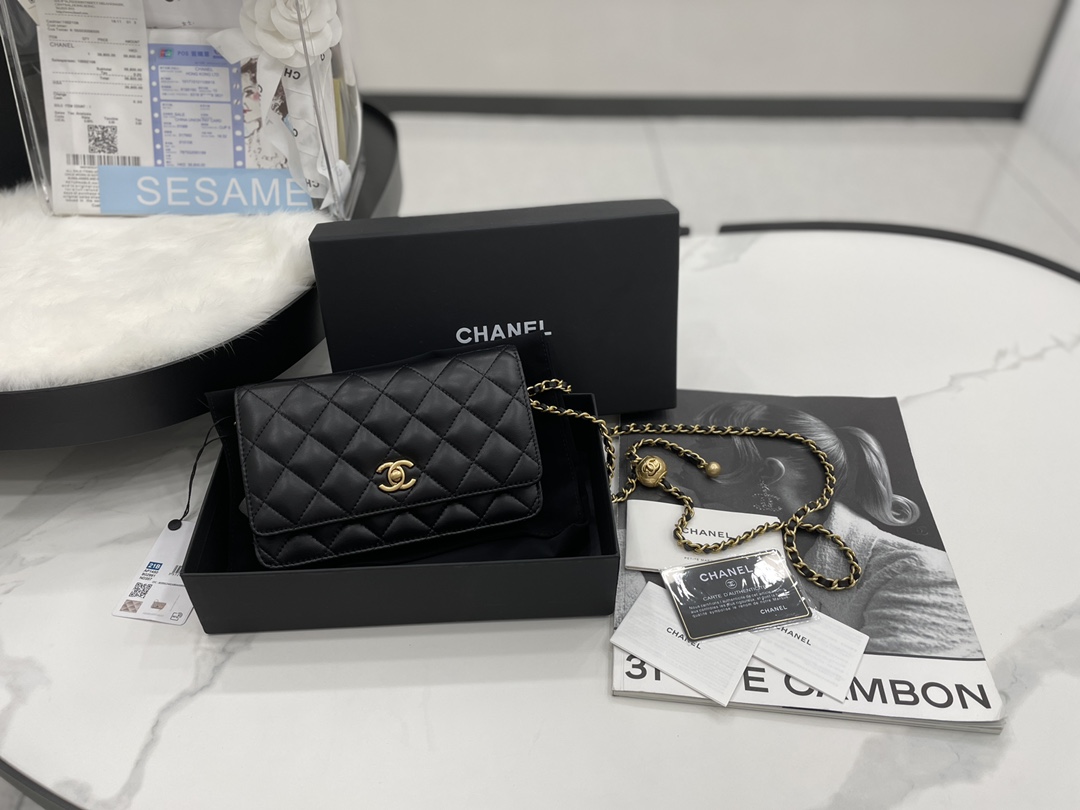 Vintage Chanel AP1450 Wallet on Chain Black Leather With Gold-Tone Metal Ball Price Online Replica