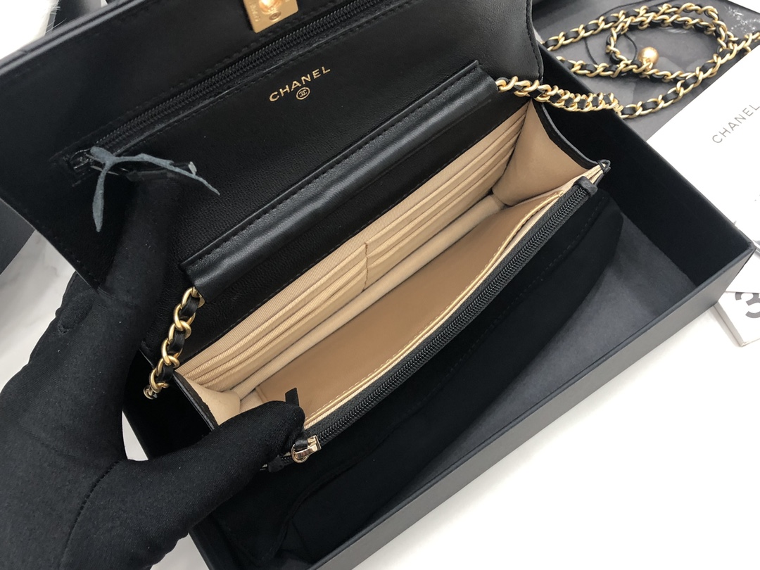 Vintage Chanel AP1450 Wallet on Chain Black Leather With Gold-Tone Metal Ball Price Online Replica