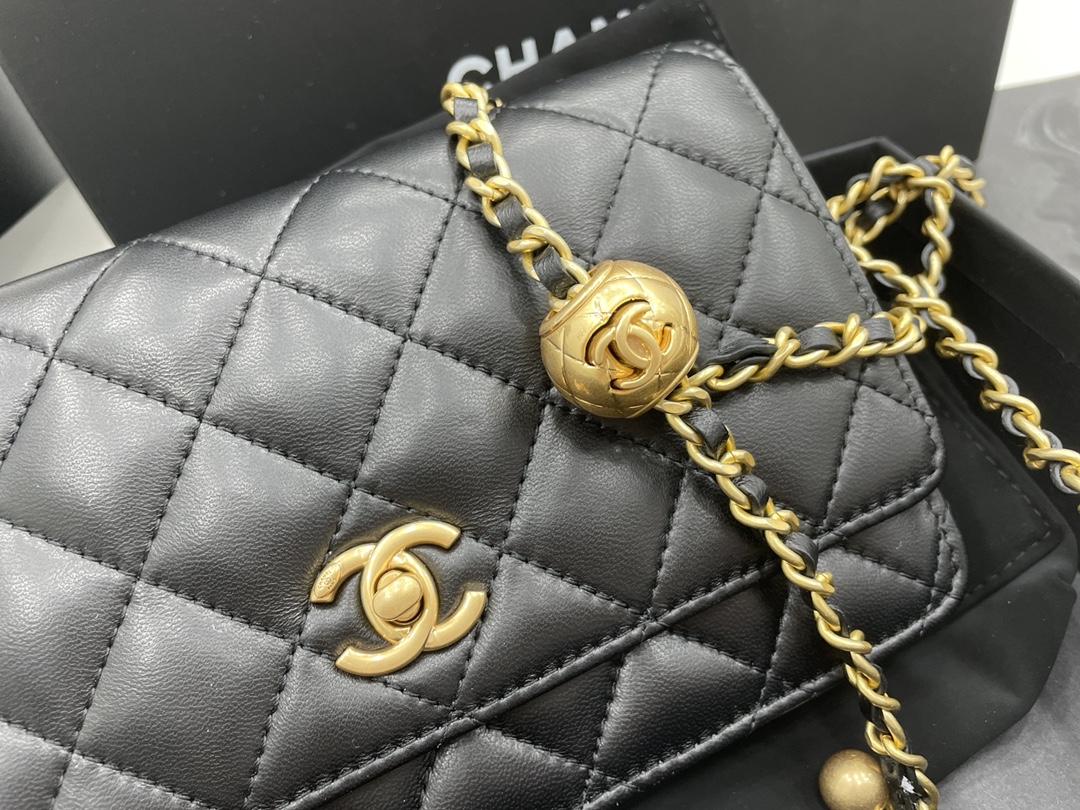 Vintage Chanel AP1450 Wallet on Chain Black Leather With Gold-Tone Metal Ball Price Online Replica