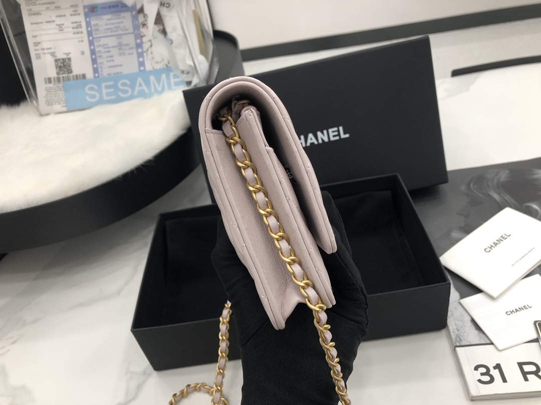 Vintage Chanel AP1450 Wallet on Chain Light Pink Leather With Gold-Tone Metal Ball Price Online Replica