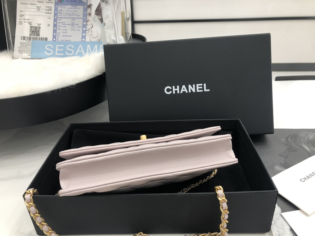 Vintage Chanel AP1450 Wallet on Chain Light Pink Leather With Gold-Tone Metal Ball Price Online Replica